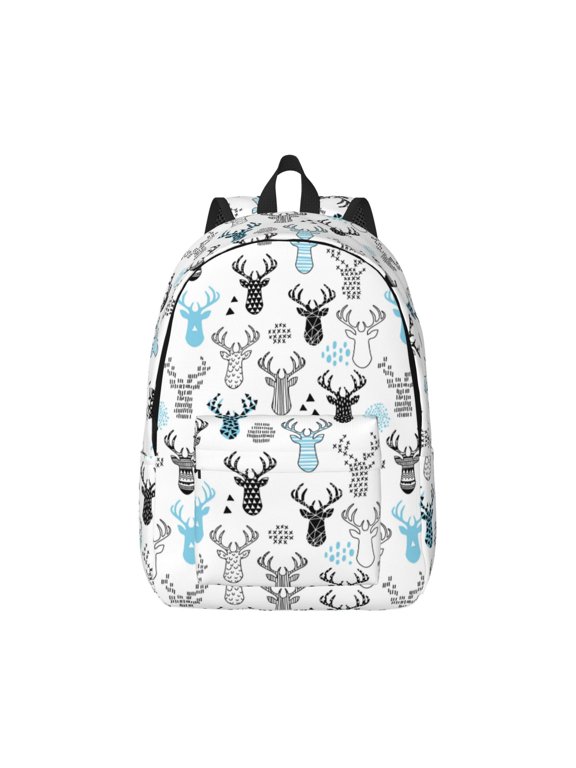 Winter Art Blue and Black Moose Print Canvas College Laptop Backpack, Durable Rucksack Travel Notebook Bag School Backpack Book Bag for Men Women-Small