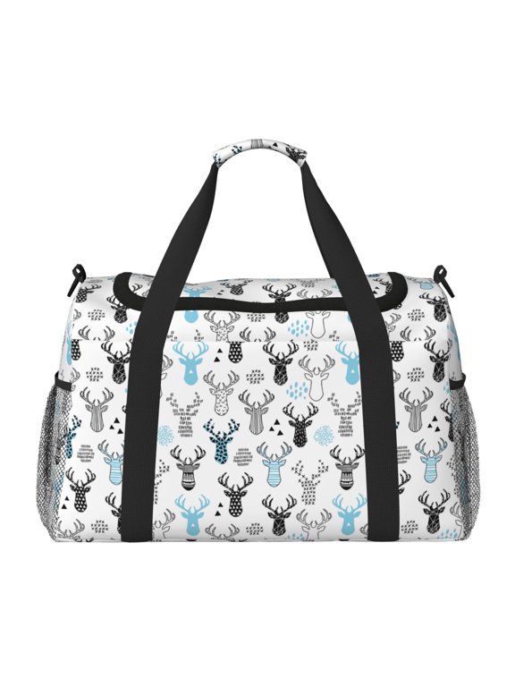Winter Art Blue and Black Moose Print Gym Bag,Carry on Weekender Overnight Bag, Travel Duffel Bags, Personal Item Travel Bag,Tote Bag,Workout Dance Bag