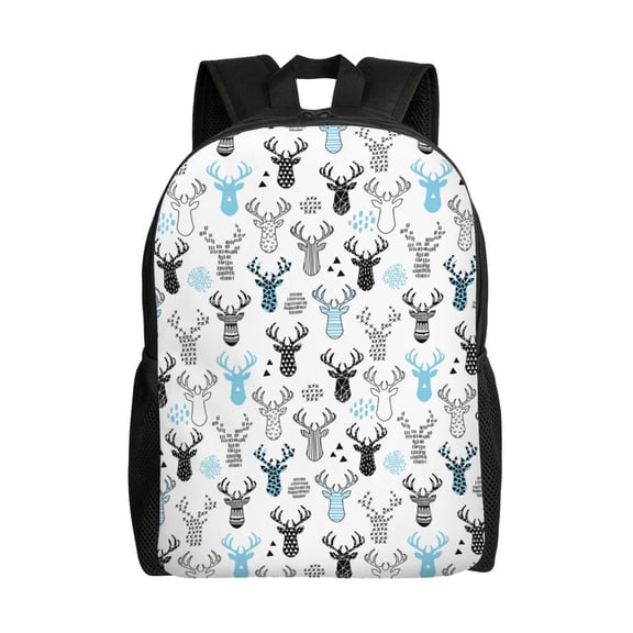 Honeii Winter Art Blue and Black Moose Print Laptop Backpack for Work, College, Travel, Daily Backpacks for Men Women, Sport Rucksack,Computer Bag