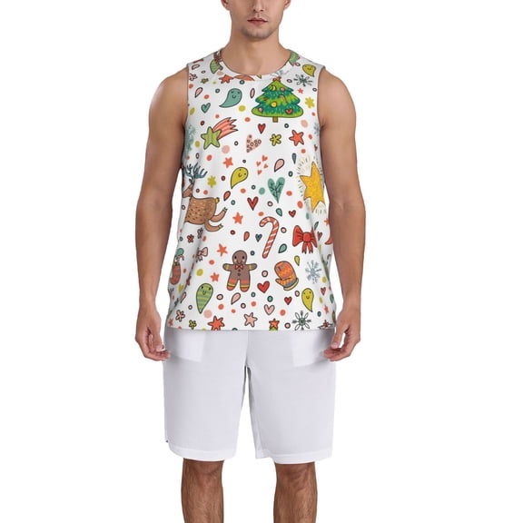 Honeii Winter Christmas And New Year Deer print basktball shirt for men and women, Unisex basketball jersey for Theme party-Large