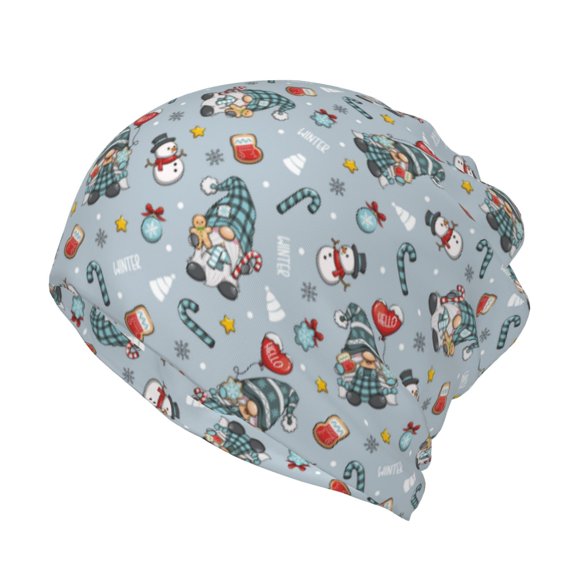 Honeii Winter Gnome And Snowman Print Winter Beanie Daily Hat - Thermal Polar Fleece Ski Running Hat Skull Cap for Men and Women,Beanie