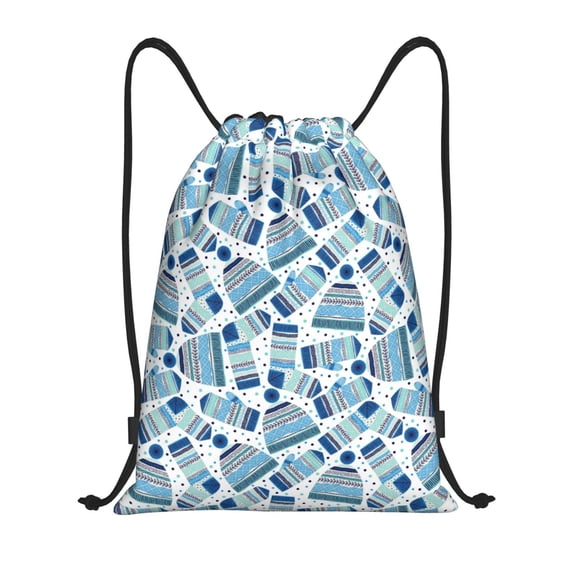Honeii Winter Knit Hat and Socks Print Drawstring Backpack,Drawstring Bags String Backpack Gym Cinch Sack Backpack Sport Bag Draw-Medium