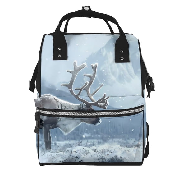 Honeii Winter Reindeer In Snowy Mountains Pattern Mummy Diaper Bag Backpack Durable Maternity Baby Nappy Casual Shoulder Bags Travel Hiking Outdoor Pack