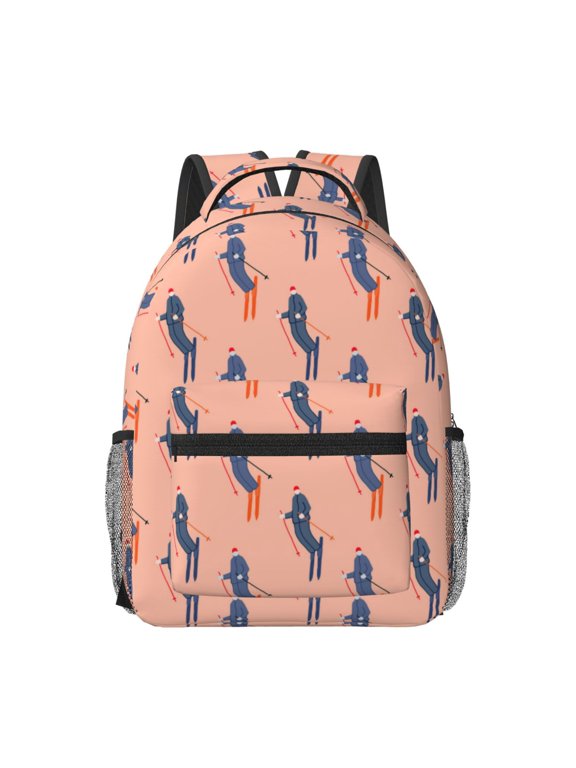 Winter Skiing Adventure Print Backpack for School,15.6 inch Laptop Back Pack for High School and College Students, Waterproof Computer Bookbag-One Size