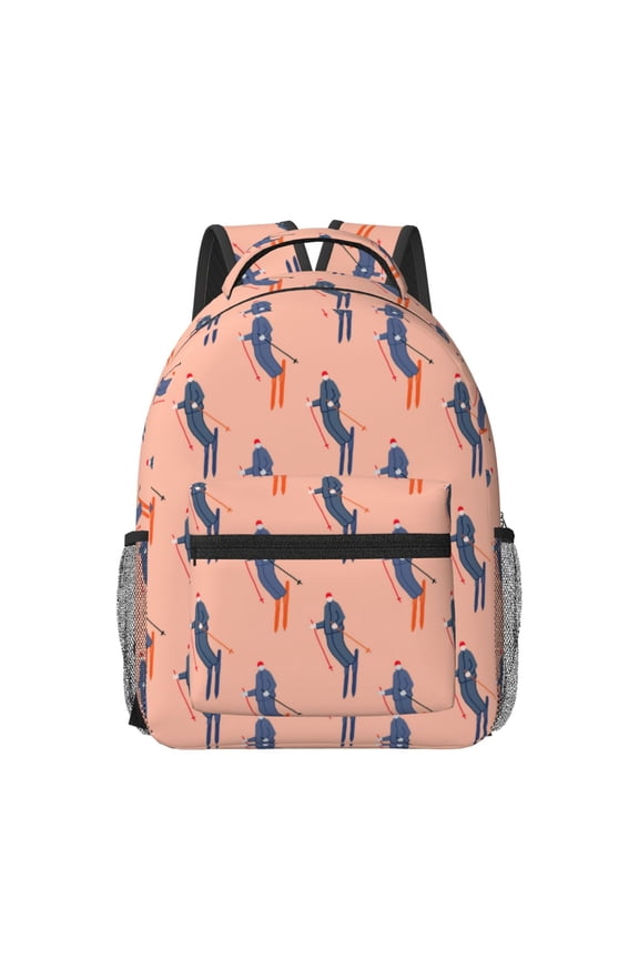 Winter Skiing Adventure Print Backpack for School,15.6 inch Laptop Back Pack for High School and College Students, Waterproof Computer Bookbag-One Size