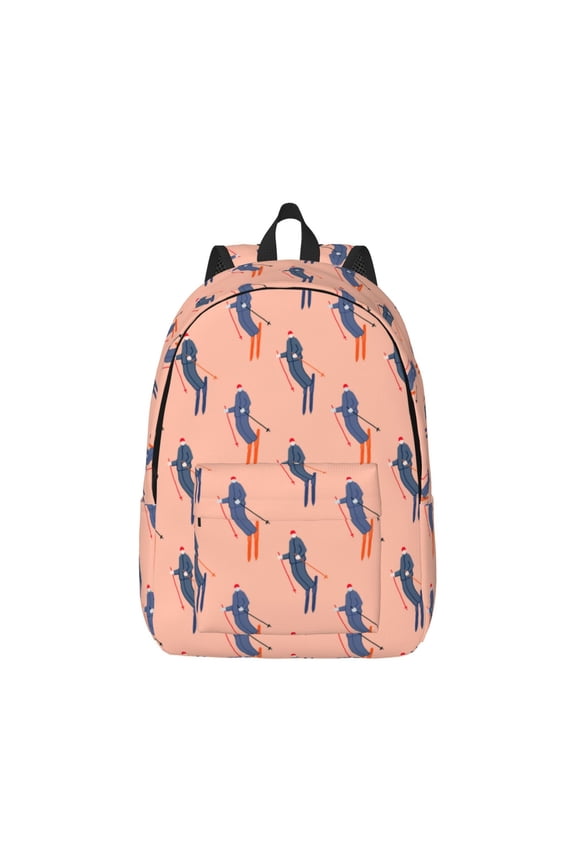 Winter Skiing Adventure Print Canvas College Laptop Backpack, Durable Rucksack Travel Notebook Bag School Backpack Book Bag for Men Women-Small