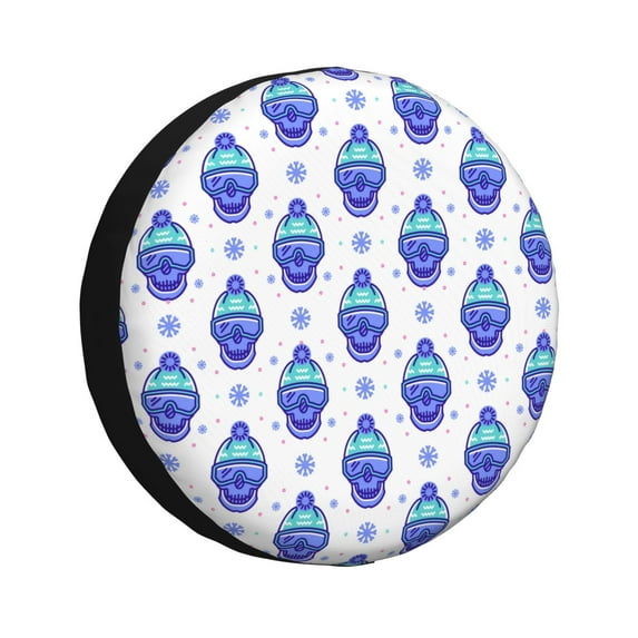 Honeii Winter Snowflake Skiing Skull Print Tire Covers, Waterproof Anti-UV Sun Snow Rain Tire Covers for Trailers, RV, Camper, SUV, Truck-14 inch