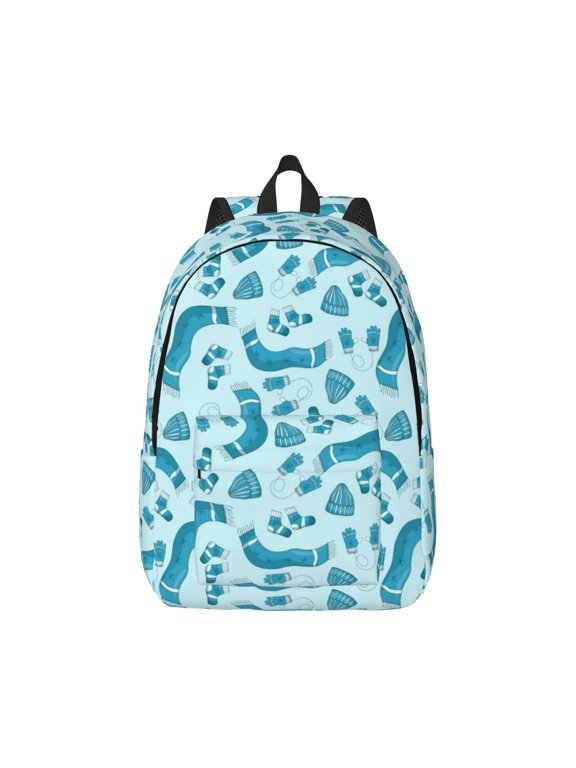 Winter Warmth Blue Knitted Print Canvas College Laptop Backpack, Durable Rucksack Travel Notebook Bag School Backpack Book Bag for Men Women-Small