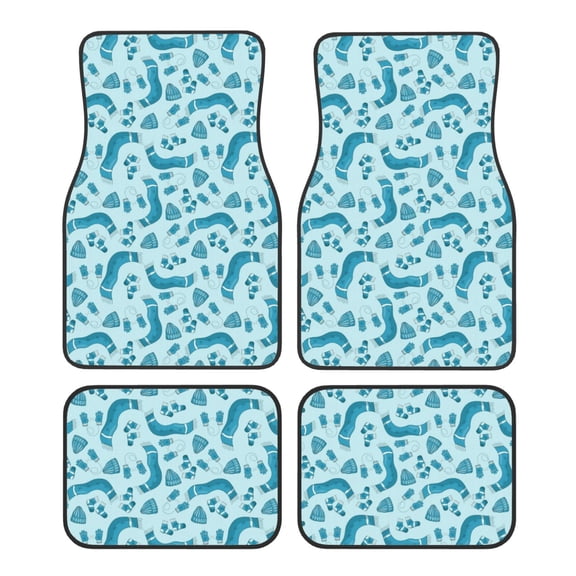 Honeii Winter Warmth Blue Knitted Print Car Foot Mat Four-Piece Set - Front & Rear Universal Car Floor Mats for SUVs, Trucks, Sedans