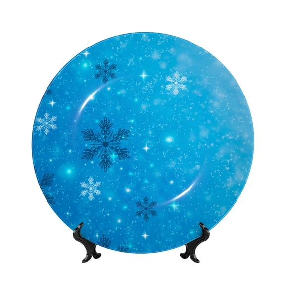 Honeii Winter With Snowflakes Print Elegant Bone China Decorative Plate, Porcelain Plate,Art Crafts,Ceramic Ornaments for Home Office Wall Decor-6in
