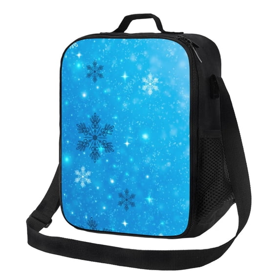 Honeii Winter With Snowflakes Print Insulated Lunch Bag, Reusable Lunch Box for Adult, Leakproof Cooler Bag for Work Office Travel Picnic