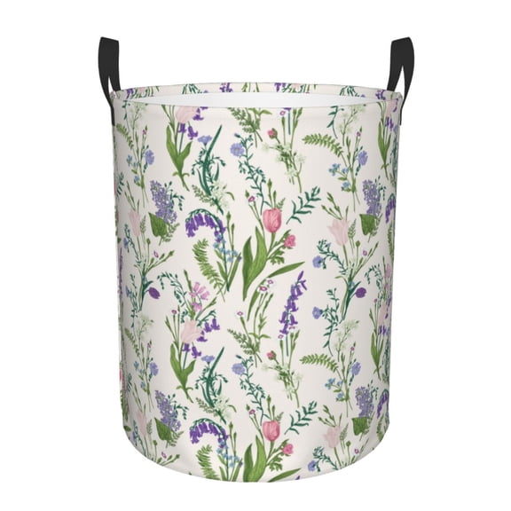 Honeii Wisteria Flower Print Laundry Hamper Basket,Baby Nursery Woven Storage Basket for Toys Bin,Pillows,Blankets,Clothes-Medium