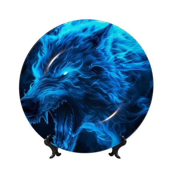 Honeii Wolf Print Elegant Bone China Decorative Plate, Porcelain Plate,Art Crafts,Ceramic Ornaments for Home Office Wall Decor-6in