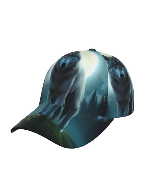 Wolf Print Hat, Women's Baseball Hat Unisex Fit, Baseball Cap,Adjustable One Size