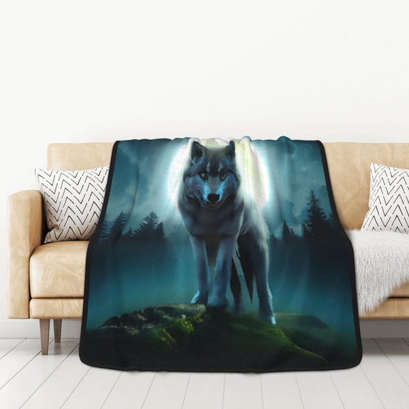 Honeii Wolf for Throw Blanket for Couch - Thick Blanket, Soft Fuzzy Plush Throw Blanket for All Seasons, Double Sided Blanket,50x60 In