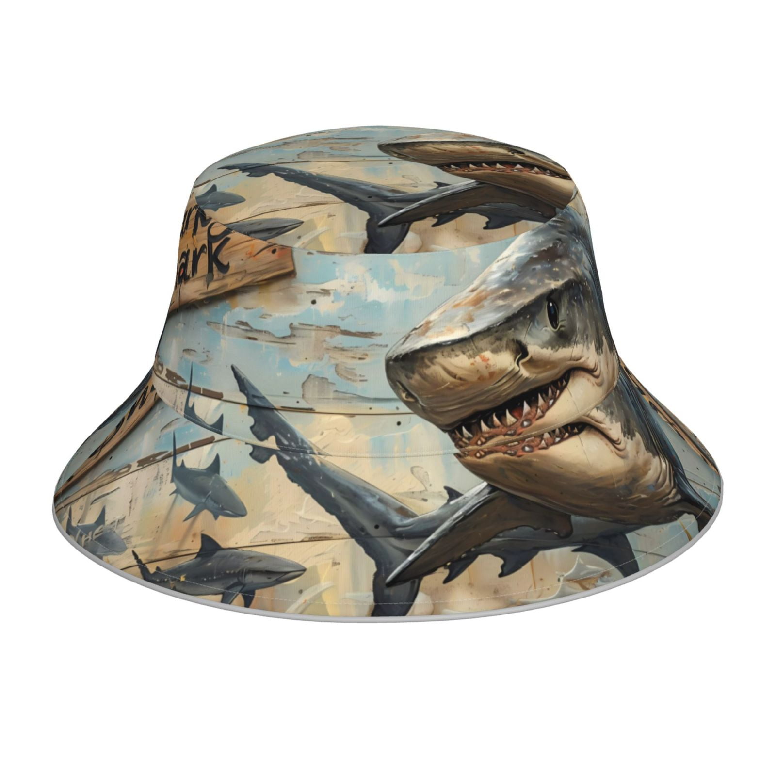 Honeii Wood Grain Shark for Unisex Bucket Hat Waterproof Rain Hat ...
