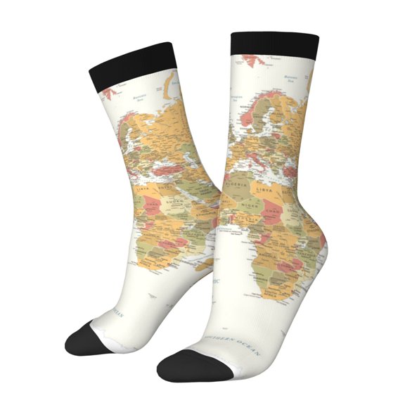 Honeii World Map 1 Print Adult Socks,Crew Socks,Casual Calf Socks,Daily Wear Socks for Men & Women, Perfect for Sports, Casual and Everyday Use