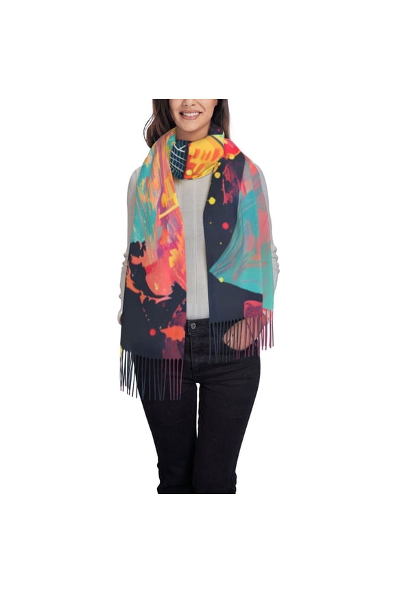 World Map Guitar Illustration Print Scarf Oversized Scarf Tassel Fall Winter Thick Scarf Warm Shawl Women,Women's Scarves & Wraps