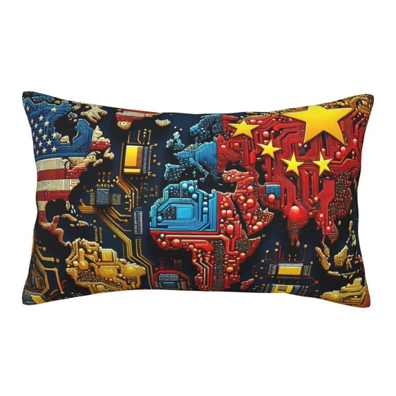 Honeii World Map Of Digital Circuits Pattern Decorative Throw Pillow Case - Elevate Your Couch, Sofa, or Bed with Stylish Home Decor-14"x20"