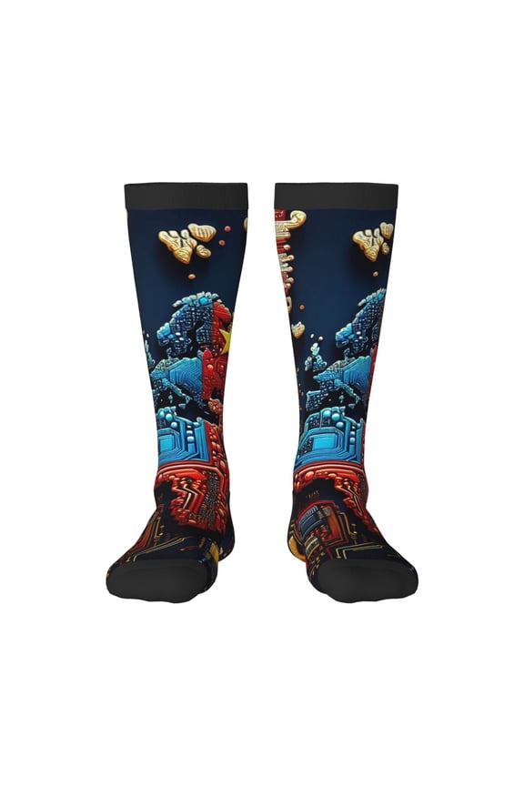 World Map Of Digital Circuits Print Long Socks,Novelty Design Socks Gift for Men and Women,Crew Socks,Calf Socks