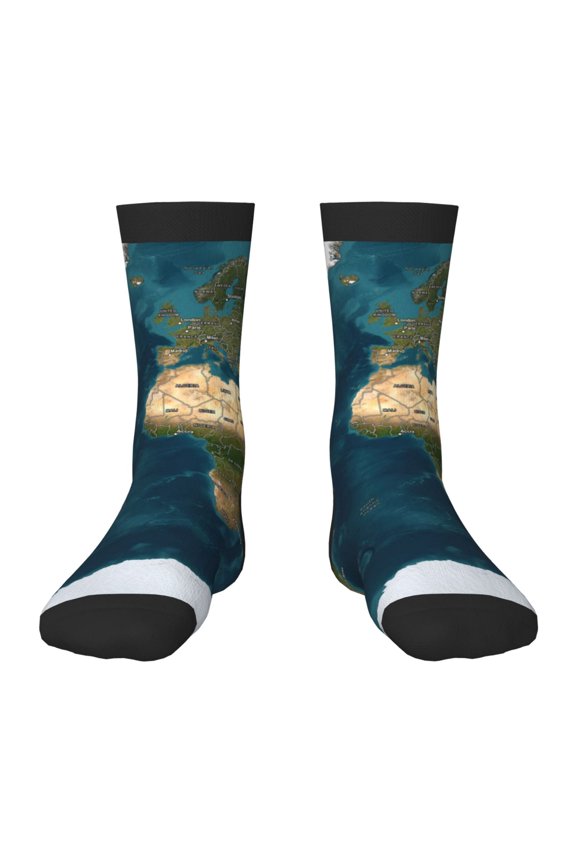 World Map Print Children's Colorful Socks,Unisex Kids and Toddlers' Cushioned Sock,Kids Athletic Crew Socks,for Everyday Wear and Sports