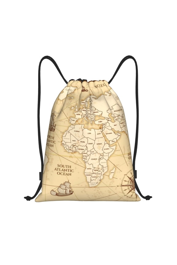 World Map Print Drawstring Backpack,Drawstring Bags String Backpack Gym Cinch Sack Backpack Sport Bag Draw-Small