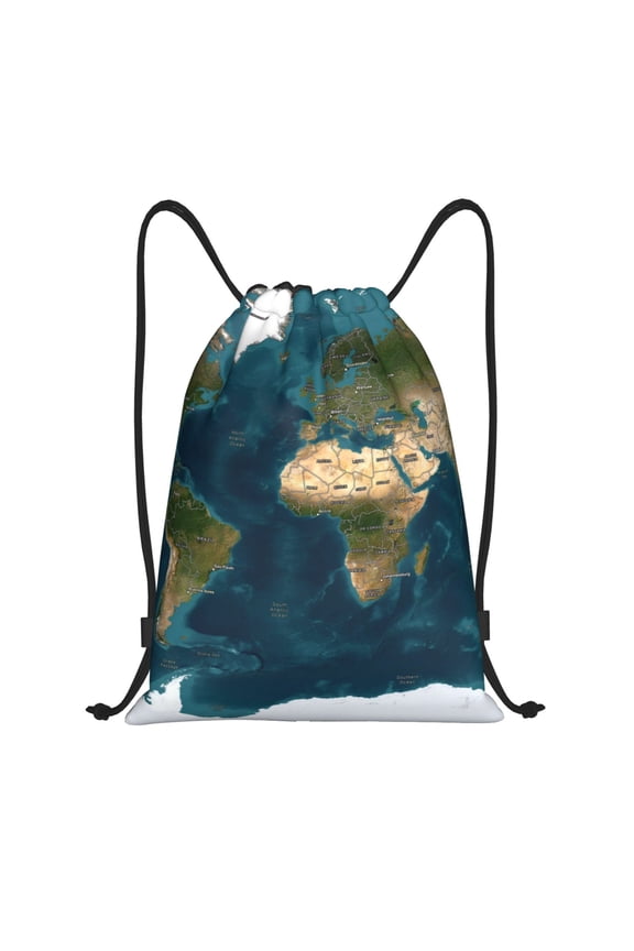 World Map Print Drawstring Backpack,Drawstring Bags String Backpack Gym Cinch Sack Backpack Sport Bag Draw-Small