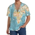 thumbnail image 1 of Honeii World Map With Animals 1 for Men's Short-Sleeved Button-Up Collared Shirt Featuring A Pocket, Perfect for Beach Vacations, And Travel Adventures.-Large, 1 of 5