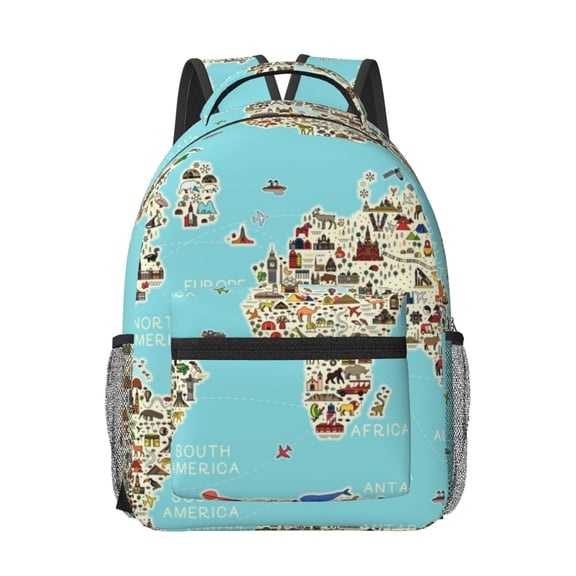 Honeii World Travel Line Icons Map Print Backpack for School,15.6 inch Laptop Back Pack for High School and College Students, Waterproof Computer Bookbag-One Size