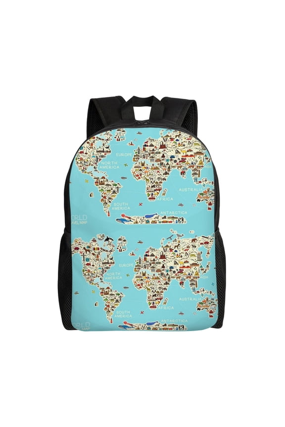 World Travel Line Icons Map Print Laptop Backpack for Work, College, Travel, Daily Backpacks for Men Women, Sport Rucksack,Computer Bag