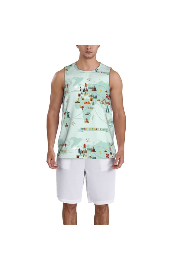 World Travel Map print basktball shirt for men and women, Unisex basketball jersey for Theme party-Small