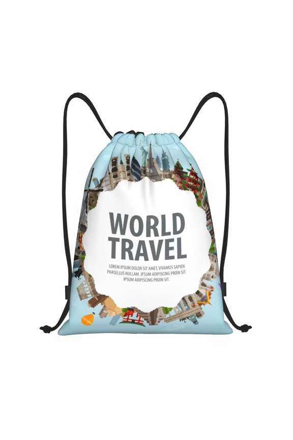 World Travel Print Drawstring Backpack,Drawstring Bags String Backpack Gym Cinch Sack Backpack Sport Bag Draw-Small