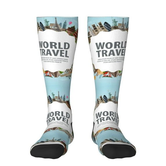Honeii World Travel Print Long Socks,Novelty Design Socks Gift for Men and Women,Crew Socks,Calf Socks