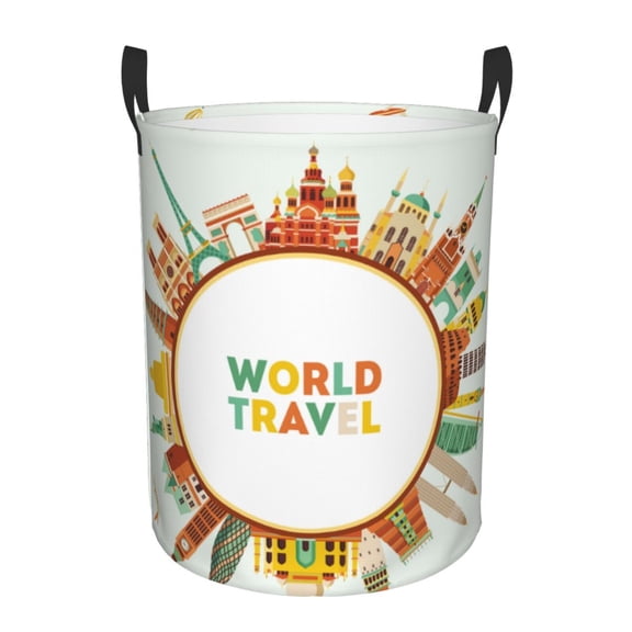 Honeii World Travel3 Print Laundry Hamper Basket,Baby Nursery Woven Storage Basket for Toys Bin,Pillows,Blankets,Clothes-Medium