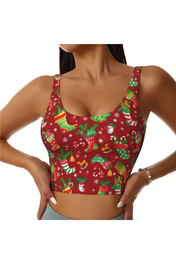 X-mas and New Year patten Workout Crop Tank Top for Women Yoga Tank Tops Athletic Sports Shirts Exercise Undershirts,Sports Bra,Sports vest-XX-Large
