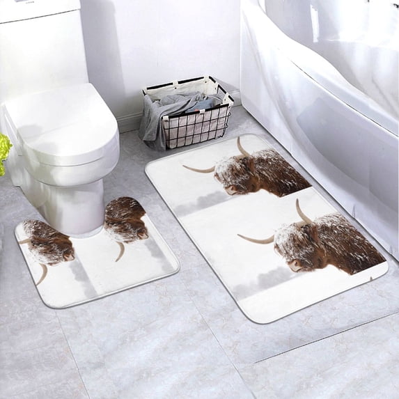 Honeii Yak Pattern Bathroom Anti-Skid Pad Bathroom Mat Vintage Seamless Pattern Not-Slip Toilet Rug Set