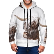 Honeii Yak Print Hoodies for Men, Pullover & Full Zip, Breathable Zip up Hoodie, Sweatshirt-XX-Large