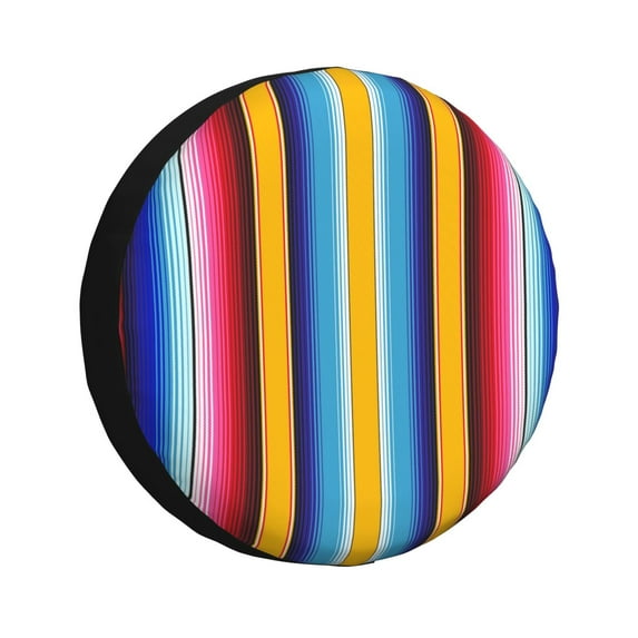 Honeii Yellow Blue Mexican Blanket Stripes Print Tire Covers, Waterproof Anti-UV Sun Snow Rain Tire Covers for Trailers, RV, Camper, SUV, Truck-16 inch