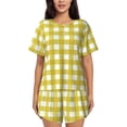 thumbnail image 1 of Honeii Yellow Checkboard for Women's Summer Pajama Set featuring Soft Short Sleeve Shirt & Matching Bottoms with Convenient Pockets for Relaxed Home Wear-XX-Large, 1 of 6