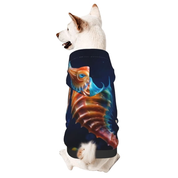 Honeii Yellow Fish Seahorse Print Small Dog Hoodies Pet Hooded Sweatshirts Fall Winter Puppy Cat Sweaters Warm Clothes for Small Dogs Outfits Costume-Medium