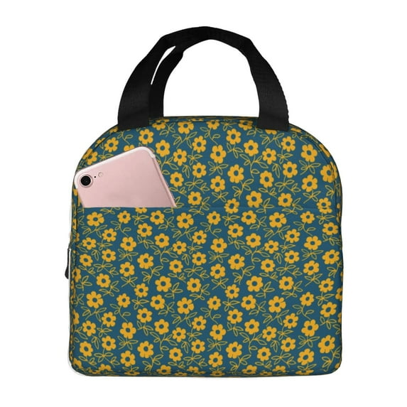Honeii Yellow Floral Print Lunch Bag Women, Lunch Box Lunch Bag for Women Adult Men, Small Leakproof Cute Lunch Tote Large Capacity Reusable