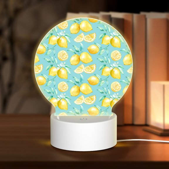 Honeii Yellow Lemon Print Acrylic LED Night Lamp,Round Touch-Control Night Light with 3 Lighting Modes,for Bedrooms, Living Rooms, and Gifting
