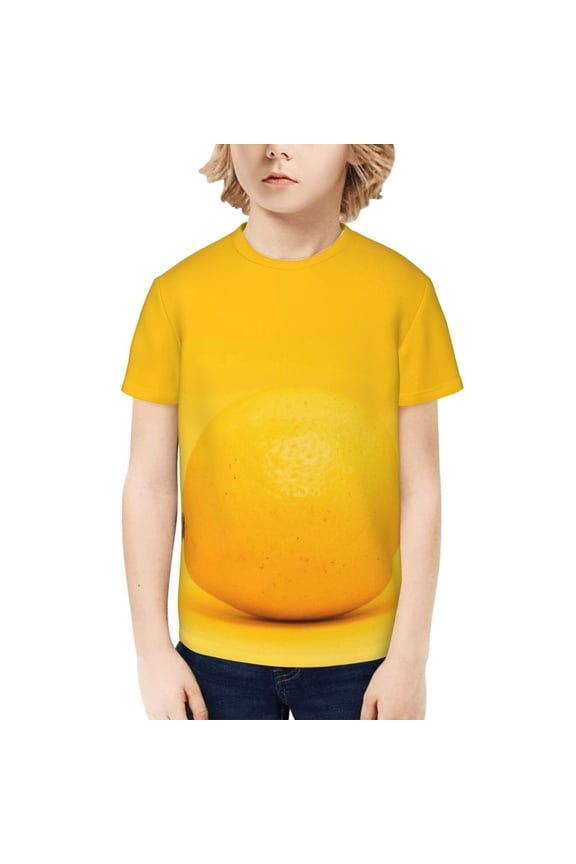 Yellow Lemon Print Kids Boy T-Shirt,Breathable Round Neck Tee,Stylish Summer Tee for Boys, for Outdoor Activities and Casual Wear
