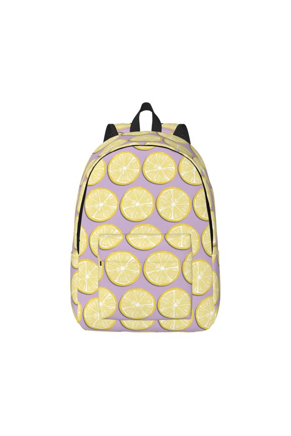 Yellow Lemon Slices Print Canvas College Laptop Backpack, Durable Rucksack Travel Notebook Bag School Backpack Book Bag for Men Women-Small
