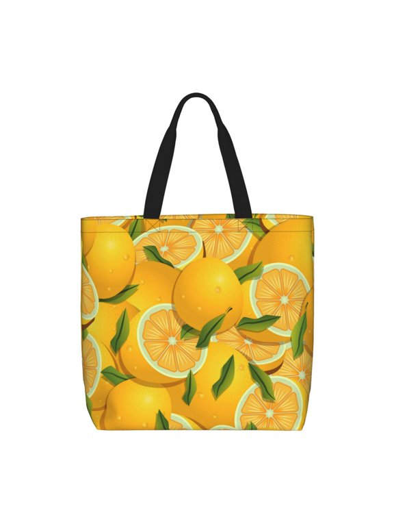 Yellow Limes Print Tote Bag, Reusable Grocery Shopping Bag,Shoulder Bag with Inner Pocket