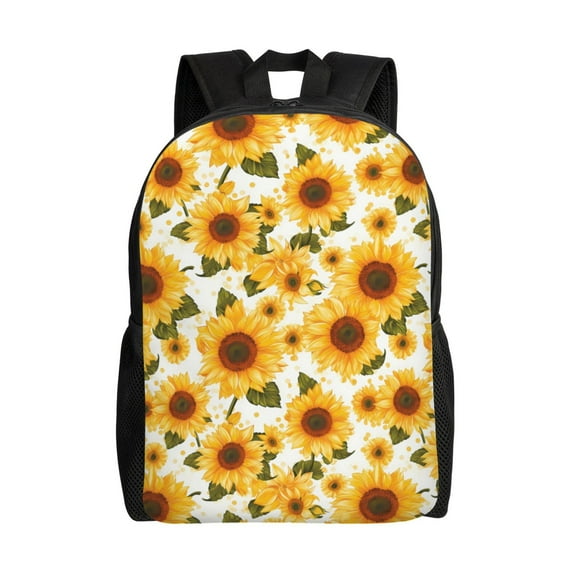 Honeii Yellow Polka Dot Sunflower Print Laptop Backpack for Work, College, Travel, Daily Backpacks for Men Women, Sport Rucksack,Computer Bag