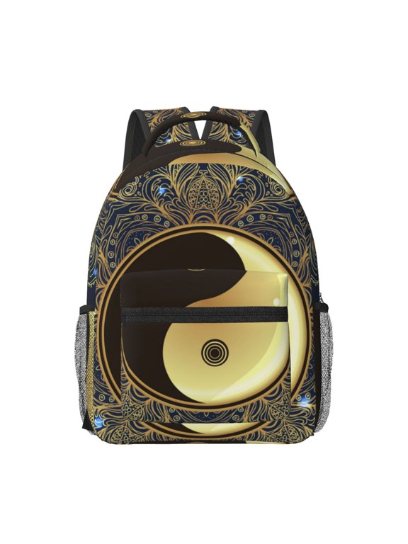 Yin And Yang Mandala Print Backpack for School,15.6 inch Laptop Back Pack for High School and College Students, Waterproof Computer Bookbag-One Size