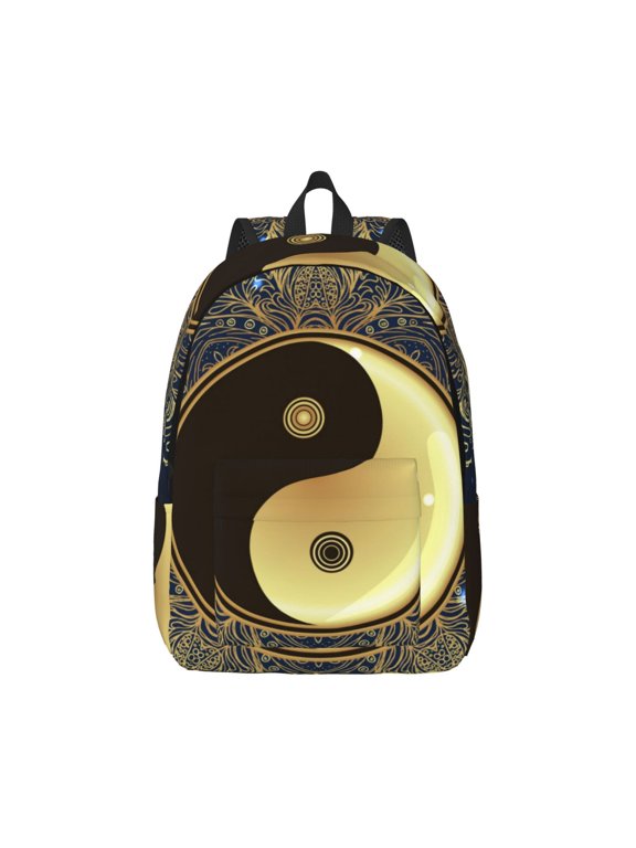 Yin And Yang Mandala Print Canvas College Laptop Backpack, Durable Rucksack Travel Notebook Bag School Backpack Book Bag for Men Women-Small