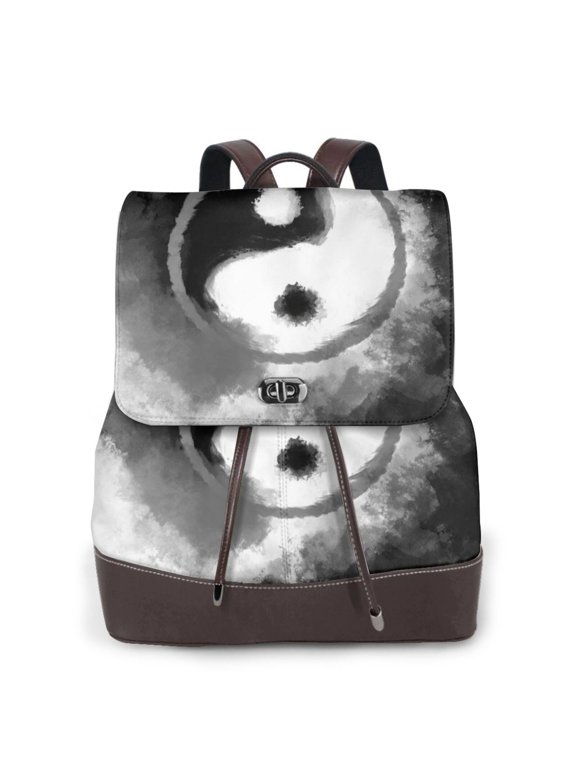 Yin And Yang rint Leather Backpack,Trendy Leather Backpack,PU Leather Daypack, Ideal for Work, School, Nurse, College & Travel