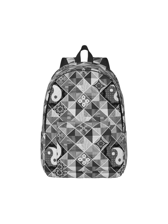 Yin Yang With Black And White Print Canvas College Laptop Backpack, Durable Rucksack Travel Notebook Bag School Backpack Book Bag for Men Women-Small
